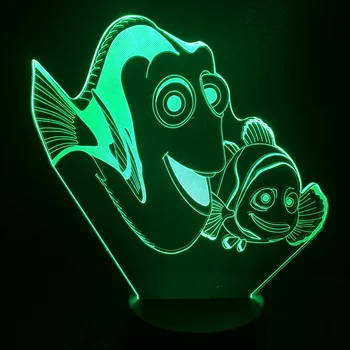 7 boja Led Night Light for Children Poklon Pronalaženje Nemo spavaća soba crtani lampa dječji dar senzor 3D ночники satovi baza 494