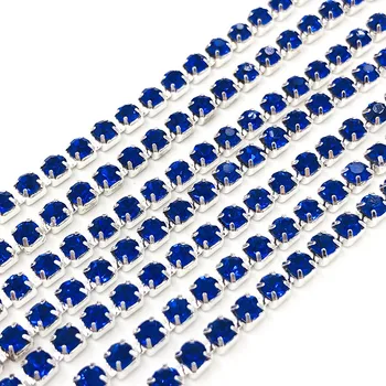Besplatna dostava 5 metara/torba je super svijetla šifriranje kraljevski plava SS6-SS16(2 mm-4 mm) srebrna rhinestones krug,diy pribor za odjeću 3752