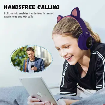 Bežične slušalice sa redukcijom šuma Mačka Ear LED Bluetooth treperi osvijetljena slušalice gaming tableta slušalice za djecu i odrasle 3,5 mm 7904