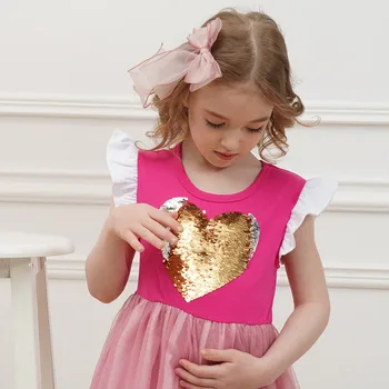 Dxton Novi 2019 srce tiskanih djevojka prerušiti блесток djeca haljina za djevojčice ljeto Jednorog Dječje odijevanje haljina princeze jednoroga SH4542 1282