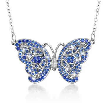 Eudora 925 sterling srebra životinja leptir privjesak s plavim Kristalno CZ lanac ogrlica nakit za žene romantičan poklon CYDD554
