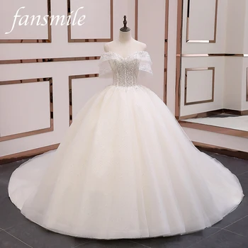 Fansmile luksuzno čipkan dugo lančano povezivanje loptu haljina svadben haljina 2020 Vestidos de Novia Princess Quality Vjenčanje Nevjesta Dress FSM-079T