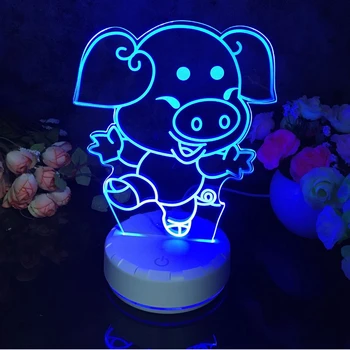 Led 3D Night Light Pig Pattern Figure Nightlight for Child Bedroom Decor lampe za 16 boja s daljinskim upravljačem 1457