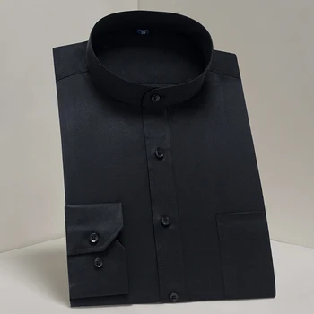 Muška dugi rukav prugasta ovratnik (Mandarinski ovratnik) Haljina košulja krpa prsima džep crna/bijela Smart Casual Standard-fit majice 177635