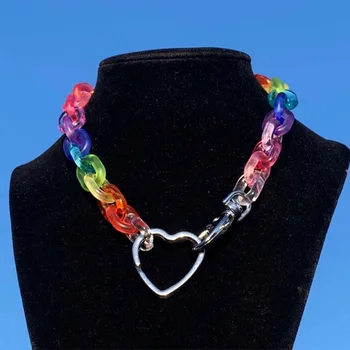 Rainbow boja moda akril lanac ogrlica hip-hop moda ženska srca ogrlica ogrlica kolye collier femme nakit 4792