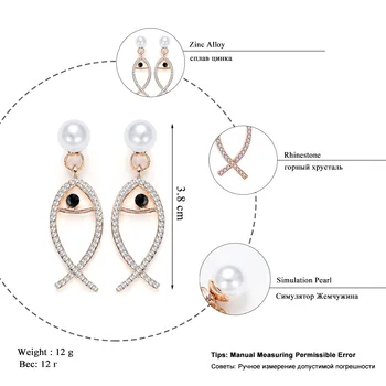 Trendi naušnice za žene riblje stil Crystal imitacija bisera duge viseće naušnice Koreja slatka zlatne naušnice Femme Ear Jewelry 2019 3395