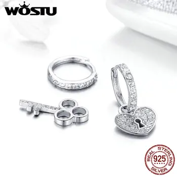 WOSTU moda 925 sterling srebra ključ dvorac pad naušnice Cirkon ljubav Srca lutaju naušnice za žene svadbeni nakit poklon CQE577