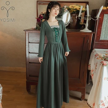YOSIMI Green Long Dress Women Full Sleeve Vintage Dresses Fit and Flare Ankle-Length banding Dress Vestidos Verano 2020 Proljeće 257