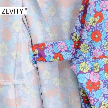 Zevity New Women Elegant Cross V izrez cvjetni print svakodnevno suptilno kimono midi haljina ženski fenjer rukava luk zavezan Vestido DS4590 618