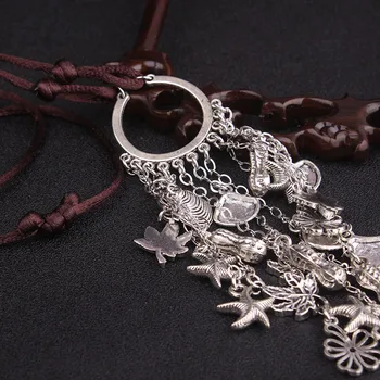 Čisto ručni rad egzotične nakit Tibetanski srebrna duga ogrlica ,novi etnički kineski vjetar ovjes stare ogrlice 1161