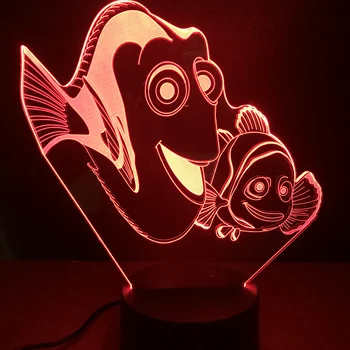 7 boja Led Night Light for Children Poklon Pronalaženje Nemo spavaća soba crtani lampa dječji dar senzor 3D ночники satovi baza