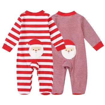 Božićni kombinezon novorođenče girl odjeća beba dječak Božić Djed Prugasti print runo noge dugi rukav kombinezon bebes 6-24 m