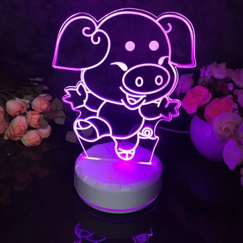 Led 3D Night Light Pig Pattern Figure Nightlight for Child Bedroom Decor lampe za 16 boja s daljinskim upravljačem