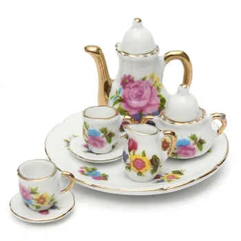 8шт lutkine minijaturne restorani roba porculanska čaj tanjur šalica tanjur cvjetni print kućica za lutke pribor igračke