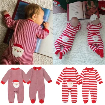 Božićni kombinezon novorođenče girl odjeća beba dječak Božić Djed Prugasti print runo noge dugi rukav kombinezon bebes 6-24 m