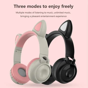 Slatka Bežične Slušalice Sjajni Bluetooth 5.0 Slušalice Za Djevojčice Mačka Ear Headset HiFi Stereo Glazba S Mikrofonom