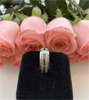Volfram muški prsten žene prsten zaručnički prsten s dvostrukim канавкой Bijela meteorit inlay 8 mm comfort Fit