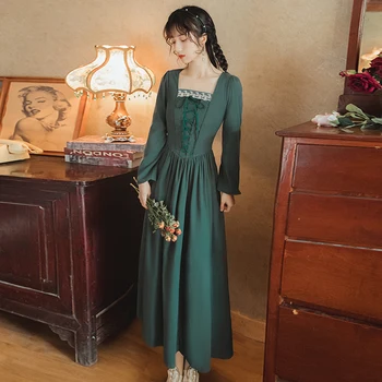 YOSIMI Green Long Dress Women Full Sleeve Vintage Dresses Fit and Flare Ankle-Length banding Dress Vestidos Verano 2020 Proljeće