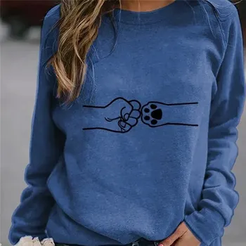 Ženski veste O-izrez majica Kawaii Cat Paws Print veste za djevojčice svakodnevni runo Jesenski majica pulover 5XL