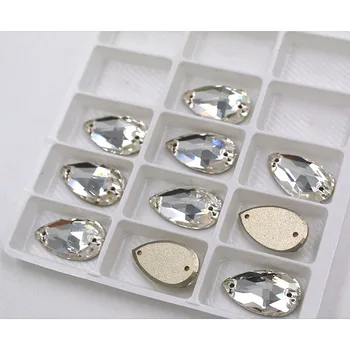 Novi visoke kvalitete flatback kristal Kristal double otvor zašiti rhinestones suza jasno bijela rhinestones diy pribor za odjeću