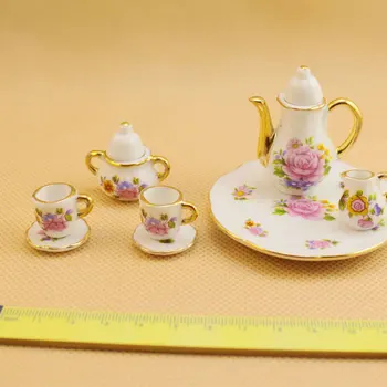 8шт lutkine minijaturne restorani roba porculanska čaj tanjur šalica tanjur cvjetni print kućica za lutke pribor igračke