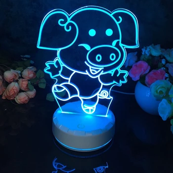 Led 3D Night Light Pig Pattern Figure Nightlight for Child Bedroom Decor lampe za 16 boja s daljinskim upravljačem