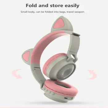 Slatka Bežične Slušalice Sjajni Bluetooth 5.0 Slušalice Za Djevojčice Mačka Ear Headset HiFi Stereo Glazba S Mikrofonom