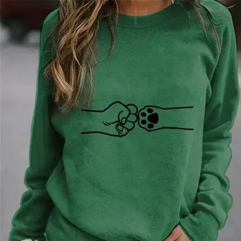 Ženski veste O-izrez majica Kawaii Cat Paws Print veste za djevojčice svakodnevni runo Jesenski majica pulover 5XL