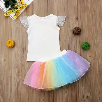 2018 Moda slatka ljetnim младенческие djeca djevojke kompleti 2 komada Čipke rukava Rainbow print majica majice+čipke svežanj suknje 6M-5Y 2415