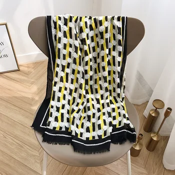2019 novi luksuzni marke šal ženski zimski šalovi, žute i crne ručno oslikane grafitima dugi šal 560