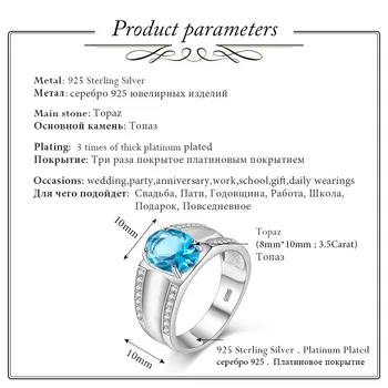 Almei Women 3.5 ct Oval Blue Topaz Gemstone Ring Wide Band 925 Sterling Silver Party Prst Rings Fine Jewelry with Box 40% FJ059