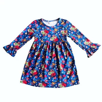 Božić nova jesen i zima hot prodaja djevojčica plave реглан haljini dugih rukava dječja odjeća 2608