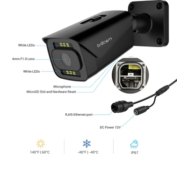 Brillcam 5MP POE IP camera Outdoor Color Night Vision Human Detection utor za SD karticu, ugrađeni mikrofon Bullet Smart IP camera 3204