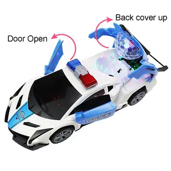 Električni 360 stupnjeva automatska rotacija s glazbom svjetlo policijski automobil, model djeca deformacije trik automobil igračka poklon 431