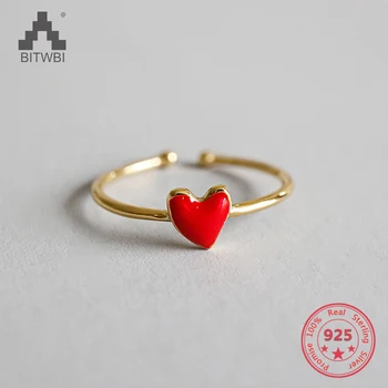 Koreja Hot Stil S925 Srebra Moda Slatka Smole Crvena Ljubav Srce Otvaranje Prsten Ženski Nakit 496