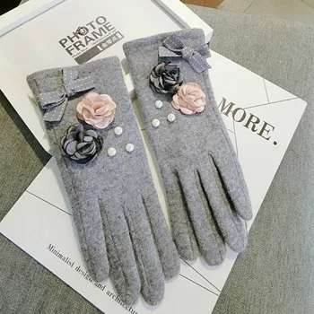 Korejski vune zaslon osjetljiv na dodir pet prstiju aristokratskim fight boja cvijeće, mašne, prekrasne tople ženske zimske rukavice rukavice 417