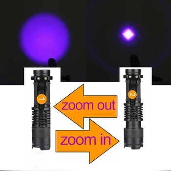 Led UV svjetiljku ultraljubičasto Baklja funkcija zumiranja mini svjetlo ljubičasta dezinfekcija Pet spotova urina detektor kao poklon za Rođendan 2349