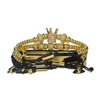 Luksuzna kraljevska Kralj Crown muškarci set narukvica Narukvica od nehrđajućeg čelika bijeli CZ ovjes loptu perle, narukvice i narukvice za muškarce nakit 900