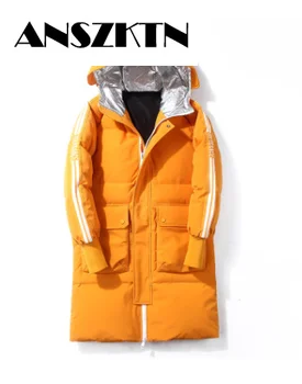 Nova zimska dolje jakna muška srednji i dugi moda kaput s kapuljačom od 80% bijela patka dolje topli kaput visoke kvalitete 391