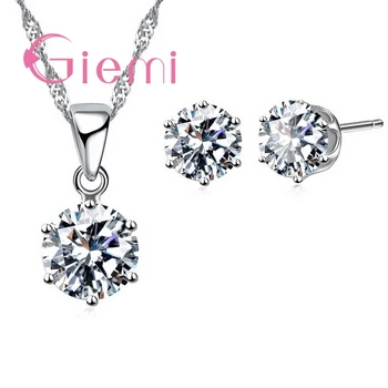 Popularno lijepo okruglo Kristal ogrlica i naušnice svečanost ponude komplet nakita kubni cirkonij i srebra 925 sterling 296