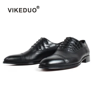 VIKEDUO kožne cipele muškarci prirodna koža daje ručni rad patina vjenčanje ured stranka Oxford haljina cipele crna formalni Zapato de Hombre 510