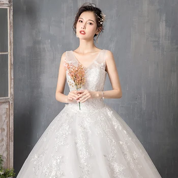 Vjenčanica 2021 u V-neck, dužine do poda čipke loptu haljina Princeza luksuzne čipke Bling Bling vjenčanje haljine plus veličine 1666