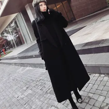 Zima žene kašmir mornarska jakna visoke qualitykorean stil duge slobodne vuneni kaput crna tanka sa dugim rukavima mornarska odjeća 407