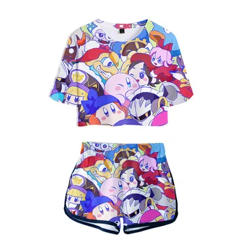 Žene iz dva dijela odjeće anime Slatka Kirby 3D print set od 2 komada skraćene top i kratke hlače sportski odijelo za žene setovi cosplay odijelo 942