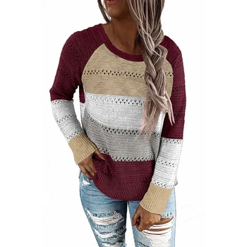 Ženski veste s kapuljačom jednostavan pletene džemper dugih rukava prugasti pulover majica top ženska Одеждаженские veste 1272