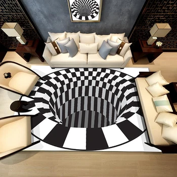 Kućni ukras spavaća soba tepiha crno bijela rešetka tiskanih 3d iluzija vihor бездонная rupa pod tepih protuklizni Hallwaymat