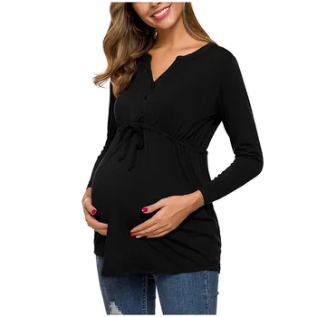 Žene trudnoća trudnička odjeća odjeća dojenje t jednobojnu dugi rukav majica za žene dojilje slobodne svakodnevne vrhovima