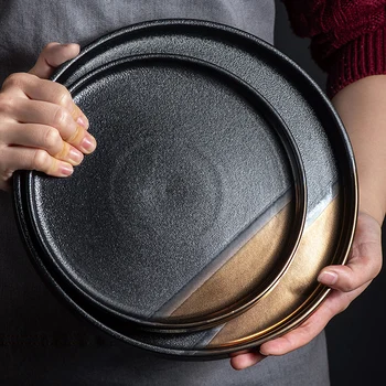 KINGLANG originalna posuda za kreativni mat zlatna crna keramička posuda stana odrezak tanjur West jelo pizza tanjur